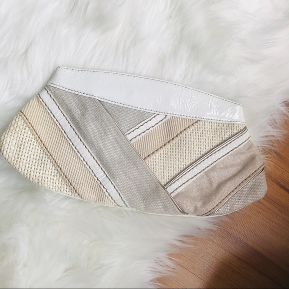 Fossil Handbags - Fossil leather white cream mix texture clutch bag